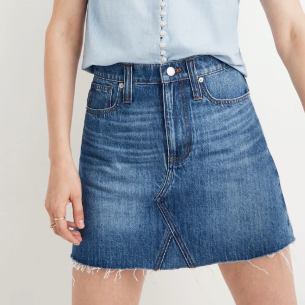 Rigid Denim A-Line Mini Skirt in Lakeline Wash: Eco Edition